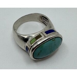 VINTAGE Charles Winston 925 Sterling Silver TURQUOISE ENAMEL RING SIZE 5 3/4
